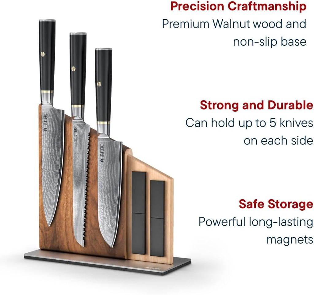 Magnetic Kitchen Knife Block Set - Japanese 67 Layer High-Grade VG-10 Steel Knives, Sharp, G10 Handle Professional Kitchen Knife Set - Black Damascus (6 pieces)