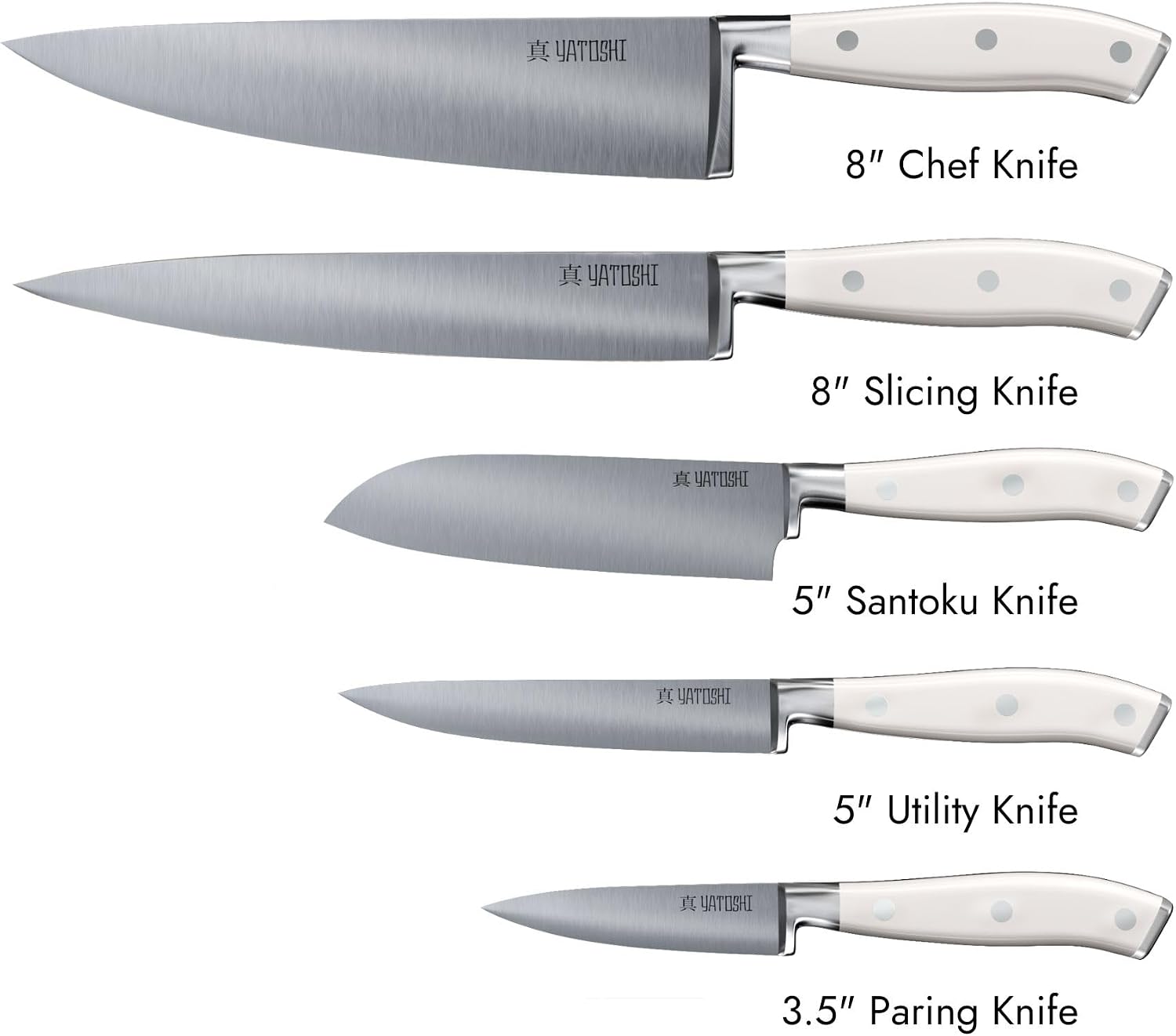 Yatoshi Magnetic Kitchen Knife Block Set 6 Pcs White - Pro Kitchen Knife Set Ultra Sharp High Carbon Steel