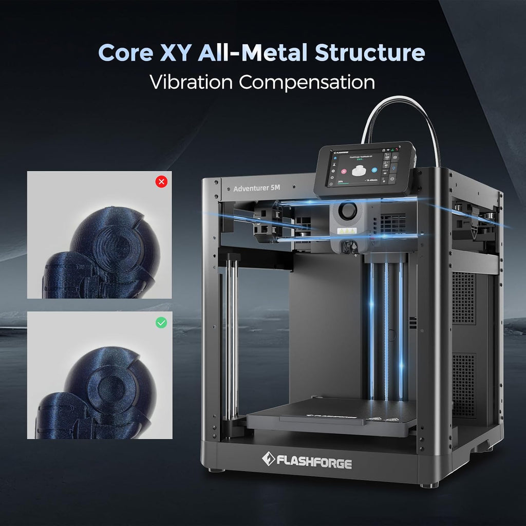 Adventurer 5M 3D Printer with Fully Auto Leveling, Max 600mm/s High Speed Printing, 280°C Direct Extruder with 3S Detachable Nozzle, CoreXY All Metal Structure, Print Size 220x220x220mm
