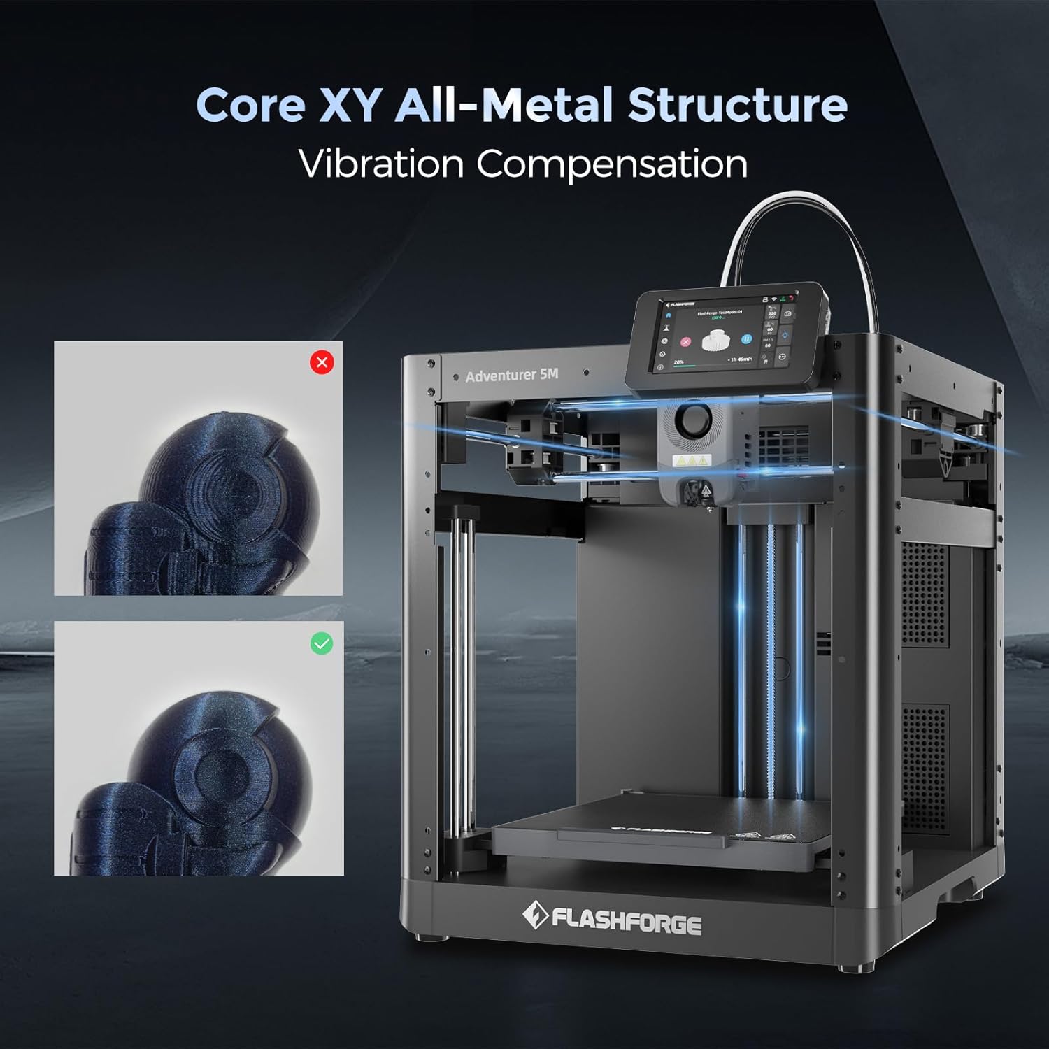 Adventurer 5M 3D Printer with Fully Auto Leveling, Max 600mm/s High Speed Printing, 280°C Direct Extruder with 3S Detachable Nozzle, CoreXY All Metal Structure, Print Size 220x220x220mm