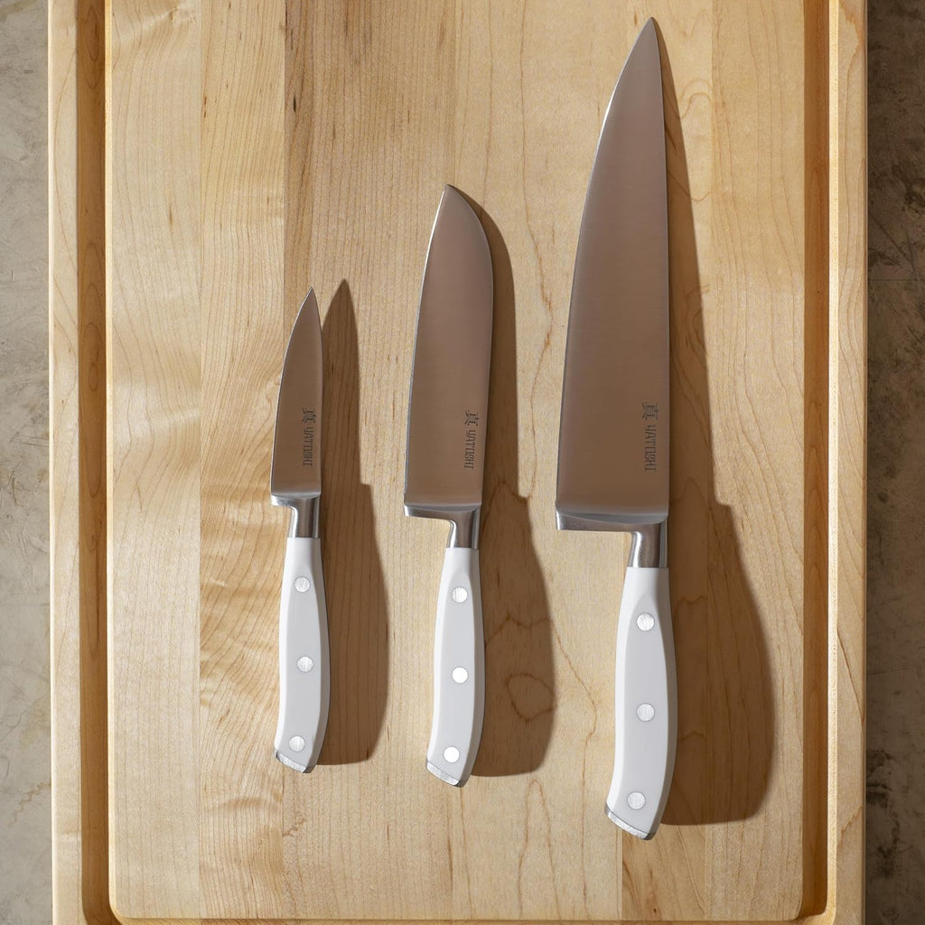 Yatoshi Magnetic Kitchen Knife Block Set 6 Pcs White - Pro Kitchen Knife Set Ultra Sharp High Carbon Steel